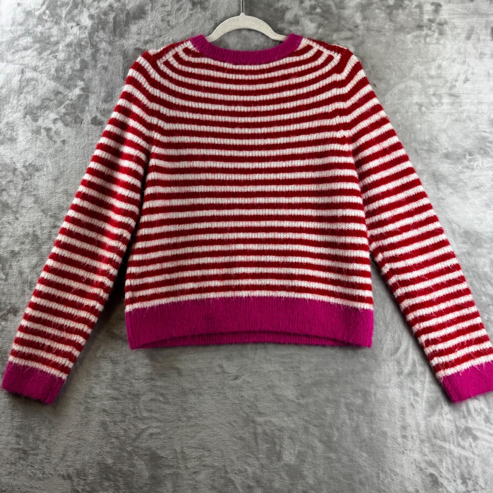 Gap Striped Sweater Womens Large Red White Pink Fuzzy Knit Crewneck (1702) - Picture 5 of 9
